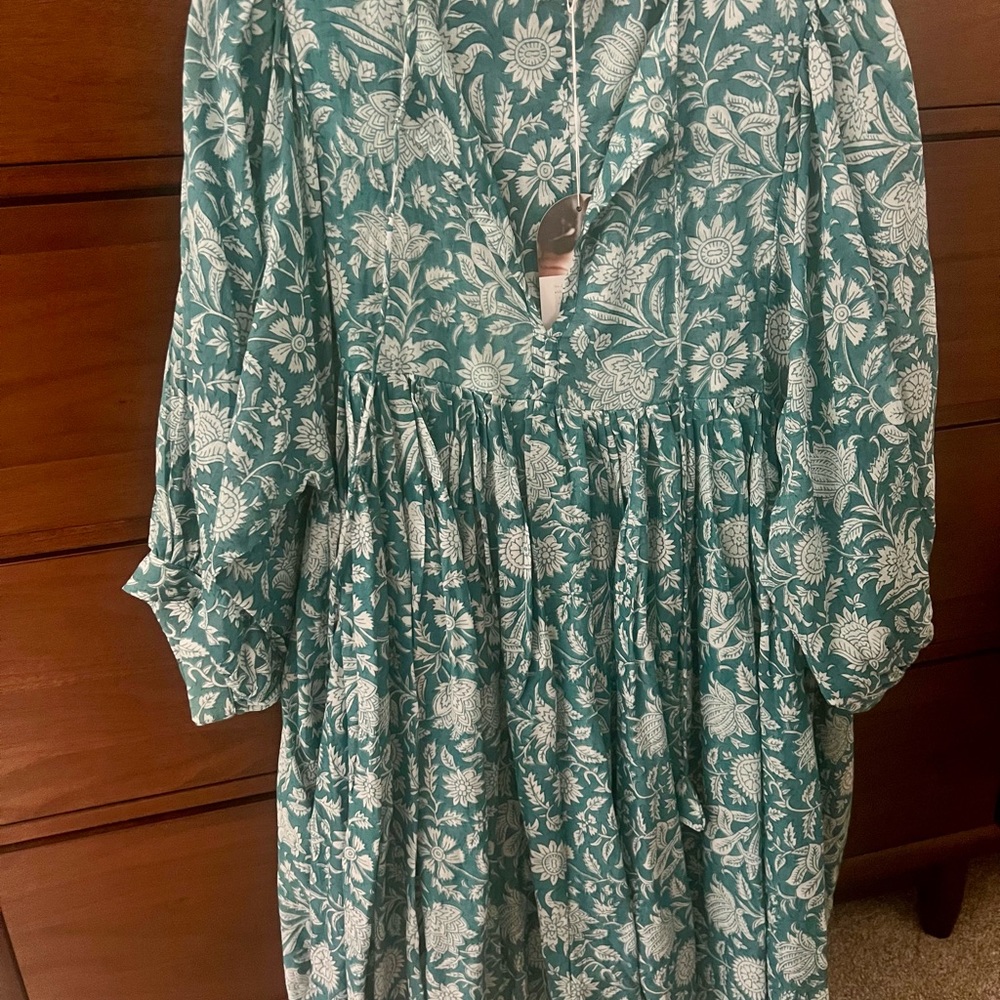 Daughters of India Teal and White Floral Mini Dress